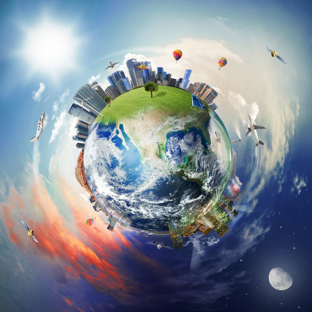 Planet earth with our eco system and a commitment to sustainability.