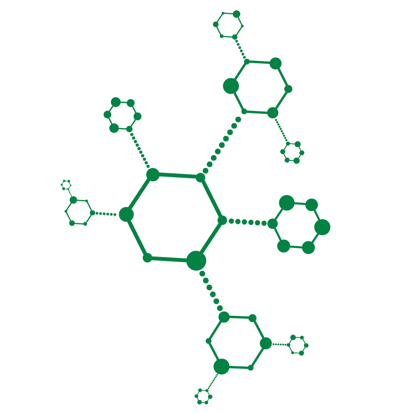 Graphic of a green molecular structure.