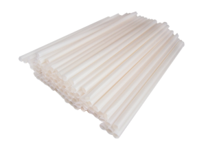 Compostable plastic straws made from Natur-Tec's biobased 5000 resin series.