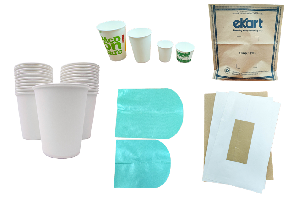 Paper products that are coated with Natur-Tec's 2000 resin series.